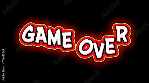 Red neon sign with game over text on black background.for business .