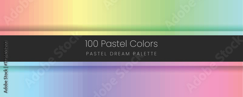 Modern vibrant color palette banner. A collection of 100 color shades in a rainbow spectrum.