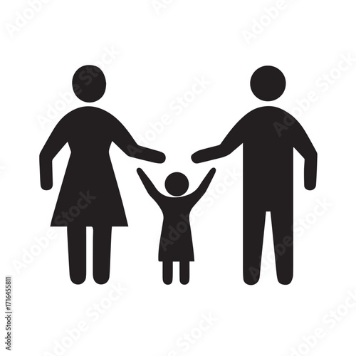 Happy family of three with a child in the middle silhouette