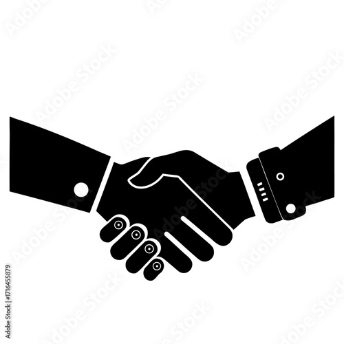 Futuristic robot hand shaking human hand in agreement and partnership on a white background