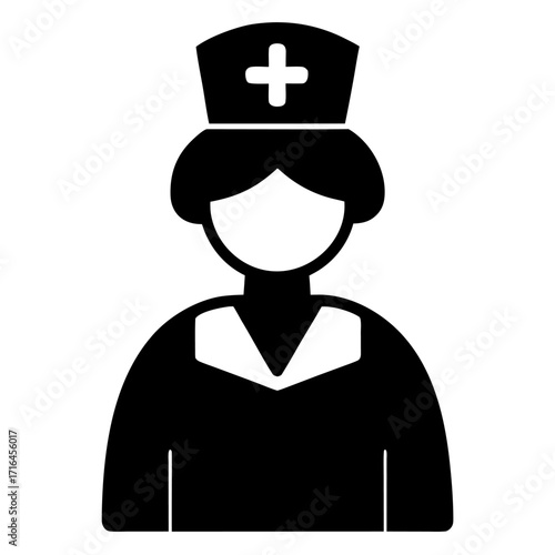 Professional nurse silhouette with medical cross emblem on clean white background