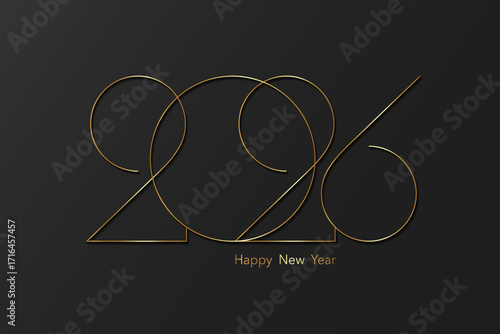 2026 New Year gold logo design. Holiday greeting card. Vector illustration. Luxury design for template card, invitation, calendar, party, golden festive label isolated on black background