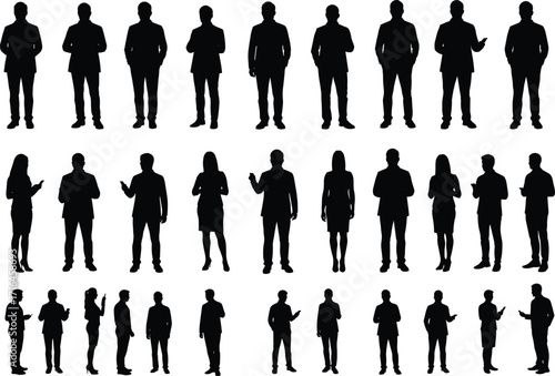 Silhouette business people standing and talking, professional teamwork communication corporate group, office colleagues networking illustration, cooperation concept design for business