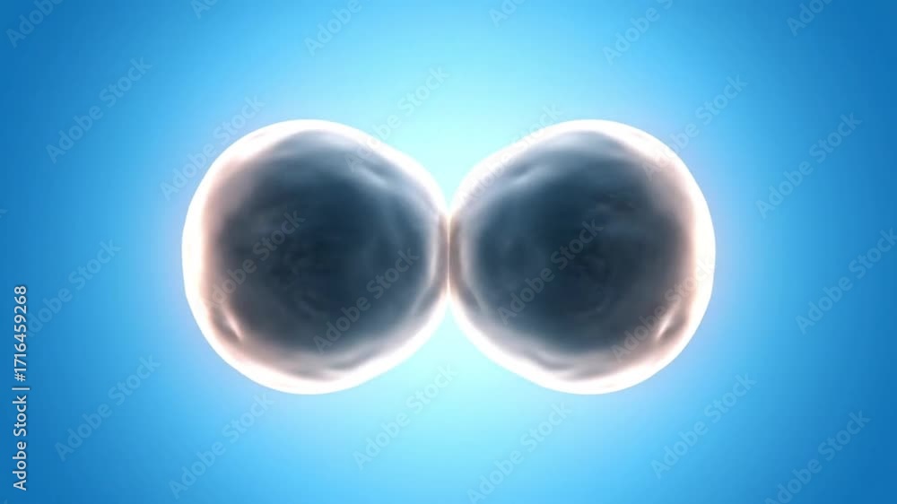 Microscopic Cell Division Process Dynamic 3D animation showing two cells splitting symbolizing cellular reproduction growth and the fundamental science of life 