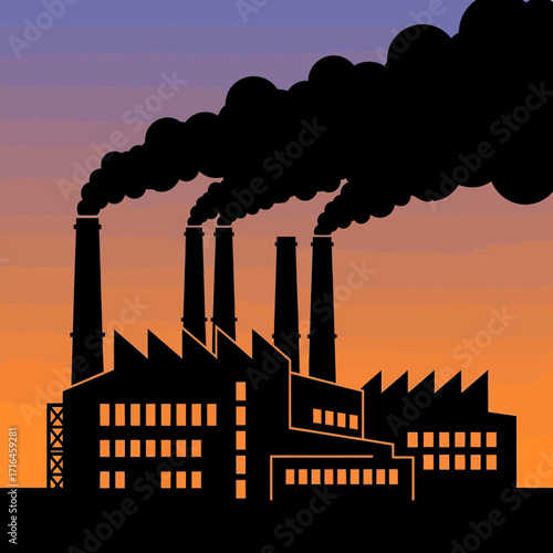 silhouette of industrial factory