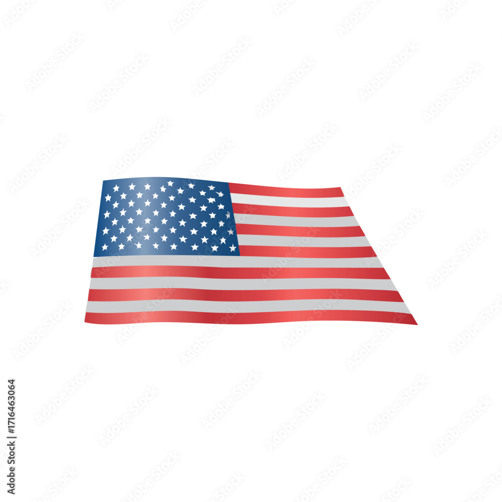 Fototapeta premium Waving American flag with stars and stripes, isolated on a white background.