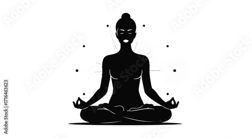 Serene silhouette meditating in lotus pose with gentle light emanating outwards
