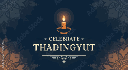Celebrate Thadingyut Festival with Candle Light and Decorative Mandala Ornaments