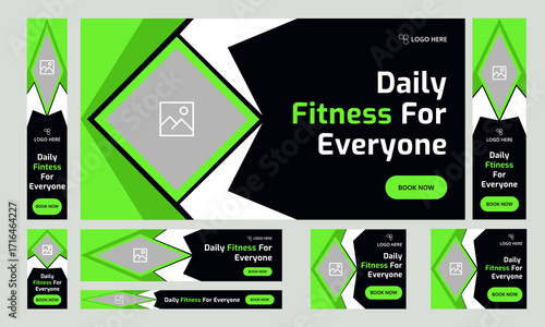 Customizable vector gym fitness social media post banner template set, Sports social media square banner, Workout exercise social media promotion design. Vector eps 10 file format