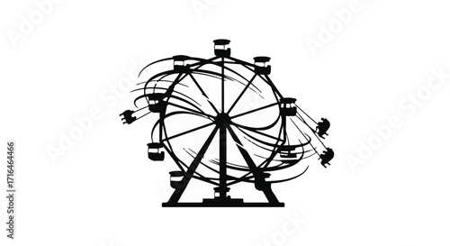 Dynamic silhouette of a spinning Ferris wheel creating a sense of motion and fun.