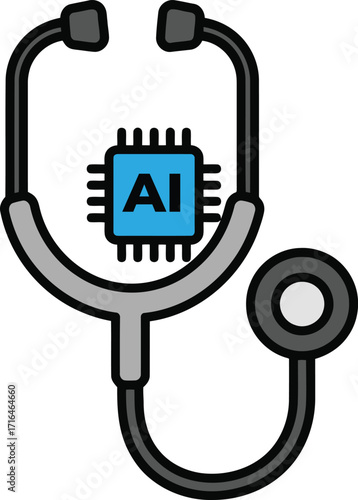AI Stethoscope Icon – Artificial Intelligence in Healthcare, Medical Technology Illustration
