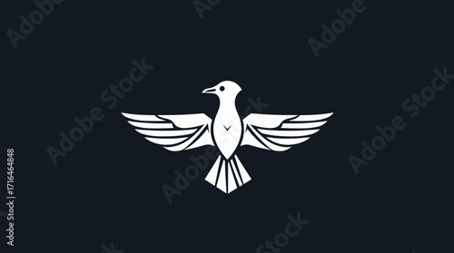 A stylized white seagull with outstretched wings against a dark background.