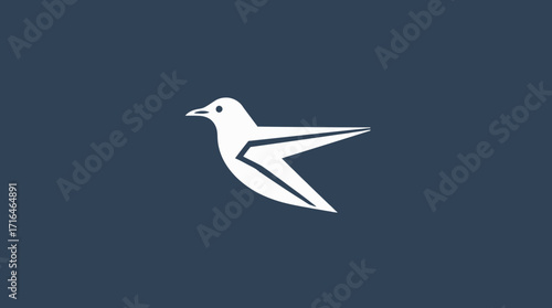 Simple, stylized white bird graphic design on a dark background.