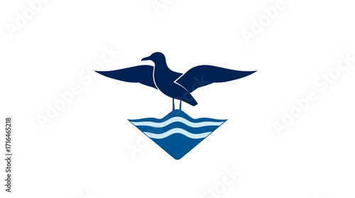 A simple flag design featuring a stylized seagull above water waves and a diamond shape.