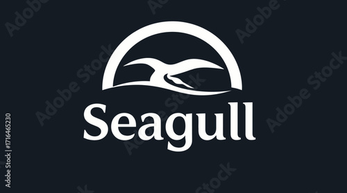 A minimalist logo featuring a stylized seagull silhouette within an arched design, with the word "Seagull" below.