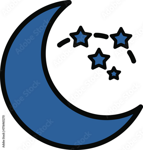 Moon and Stars Icon – Night Sky, Astronomy and Sleep Illustration