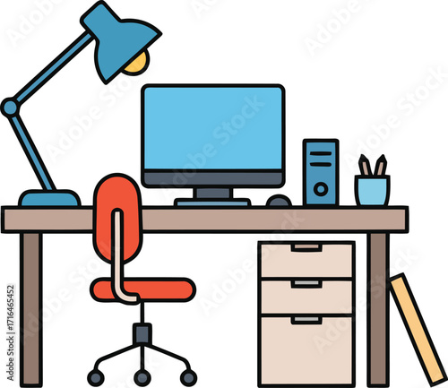Home Office Desk Icon – Workspace, Computer Setup and Workstation Illustration