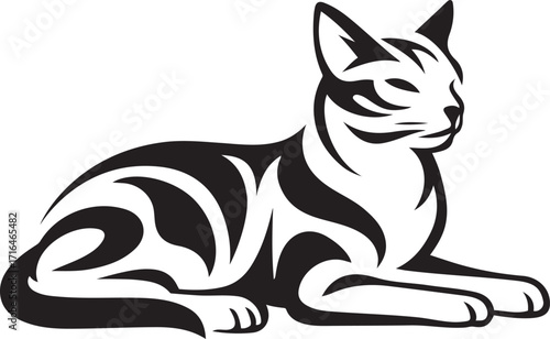 Stylized tabby cat lying down silhouette, Relaxed feline animal vector design