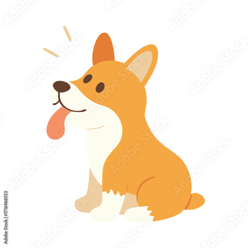 Adorable cartoon corgi dog with its tongue out and ears perked up sitting happily and looking upwards with a playful expression isolated on a white background perfect for pet themed designs