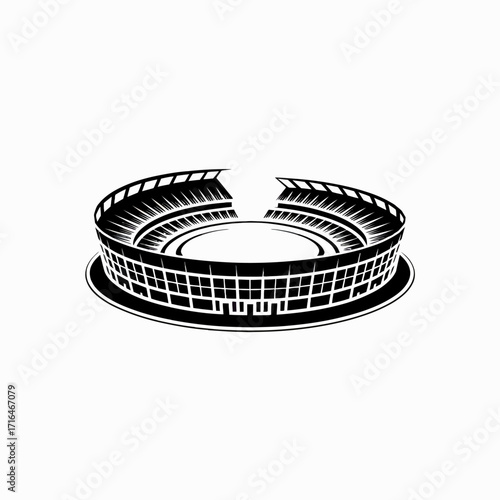 Black and white stadium illustration vector design sports arena architectural rendering minimal graphic representation for banners posters and website visuals