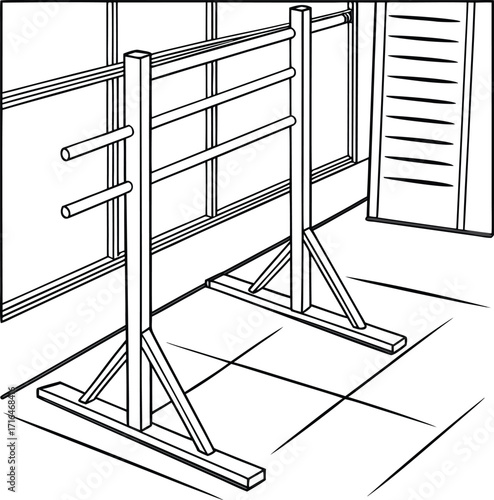 A black and white vector illustration of a wooden ladder with metal steps and a successful business design