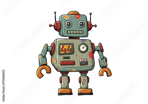 Cartoon Robot with Antennae and Display Screen.