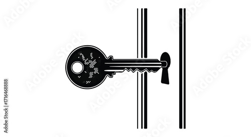 A vintage key about to unlock a keyhole, representing security and access