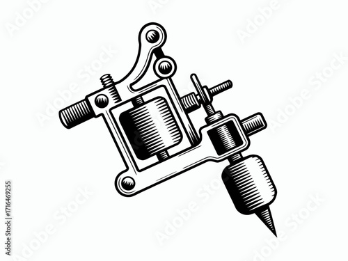 Detailed Tattoo Machine Illustration in Black and White Perfect for Tattoo Artists and Design Projects a Classic Tattoo Device