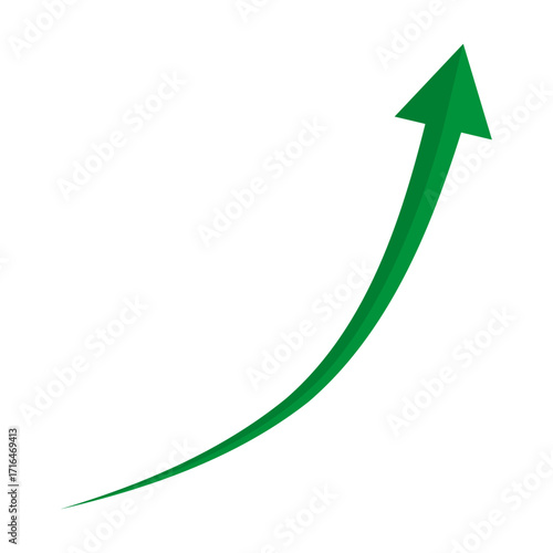 Curved green arrow pointing to the moving up on transparent background. Symbolizes economic upward. 