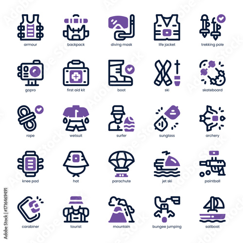 Adventure Sport Icon pack for your website, mobile, presentation, and logo design. Adventure Sport Icon dual tone design. Vector graphics illustration and editable stroke.