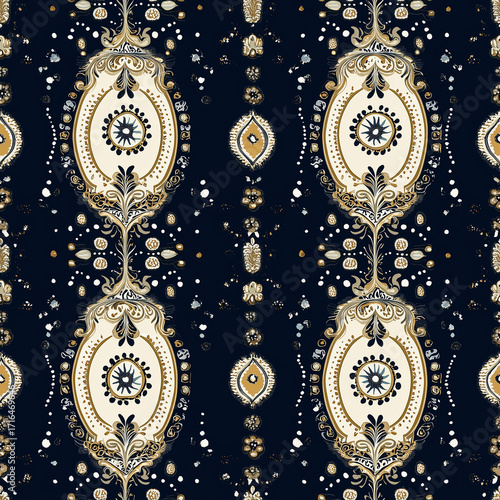 Elegant vintage pattern design textile art dark background ornamental motif decorative elements visual texture for home decor