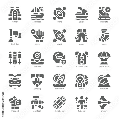 Adventure Sports Icon pack for your website, mobile, presentation, and logo design. Adventure Sports Icon solid design. Vector graphics illustration and editable stroke.