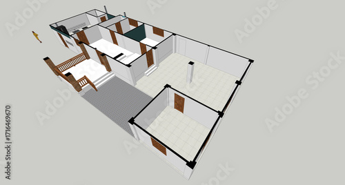 3d Sketchup of two-story house design traditional asian style