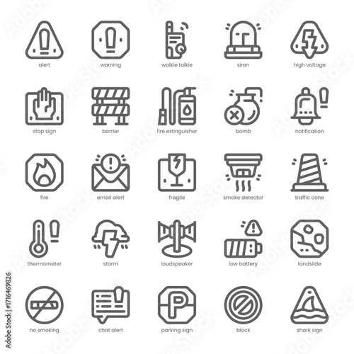 Alert and Warning Icon pack for your website, mobile, presentation, and logo design. Alert and Warning Icon outline design. Vector graphics illustration and editable stroke.