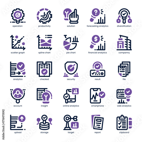 Analytics Icon pack for your website, mobile, presentation, and logo design. Analytics Icon dual tone design. Vector graphics illustration and editable stroke.
