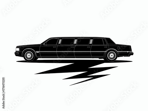 Elegant Black Limousine Illustration Sleek Design Luxury Vehicle Transport Service Isolated on White Background Art Deco Style Vehicle Illustration