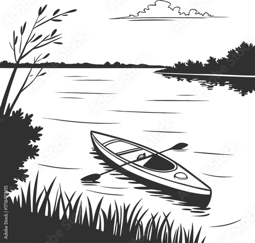 Vector nautical transport illustration of a vessel on the river or a lake