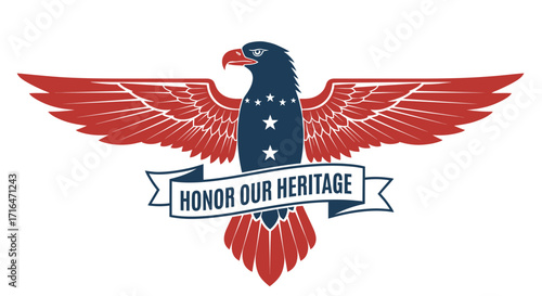 Patriotic American Eagle with Stars and Stripes Flag Banner "Honor Our Heritage"
