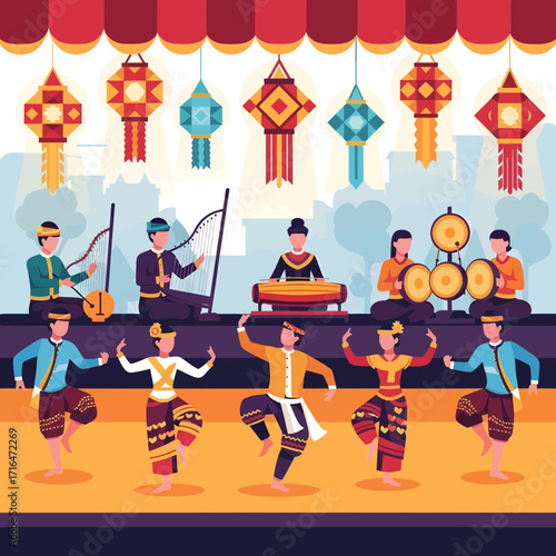 Southeast Asian Performance with Traditional Music and Dance on Stage
