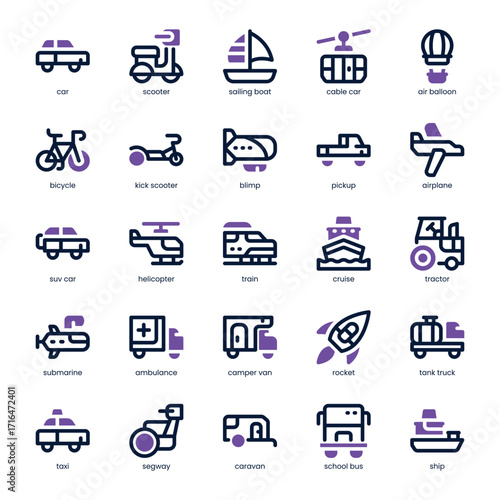 Car and Transportation Icon pack for your website, mobile, presentation, and logo design. Car and Transportation Icon dual tone design. Vector graphics illustration and editable stroke.
