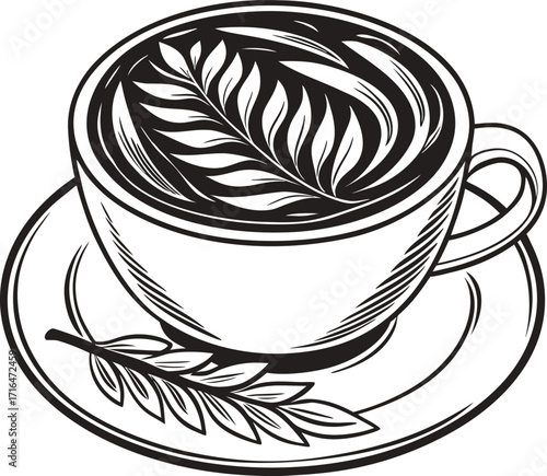 An icon illustration of coffee and tea cups with a mug of hot coffee beans
