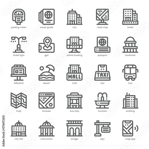 City Guide Icon pack for your website, mobile, presentation, and logo design. City Guide Icon outline design. Vector graphics illustration and editable stroke.