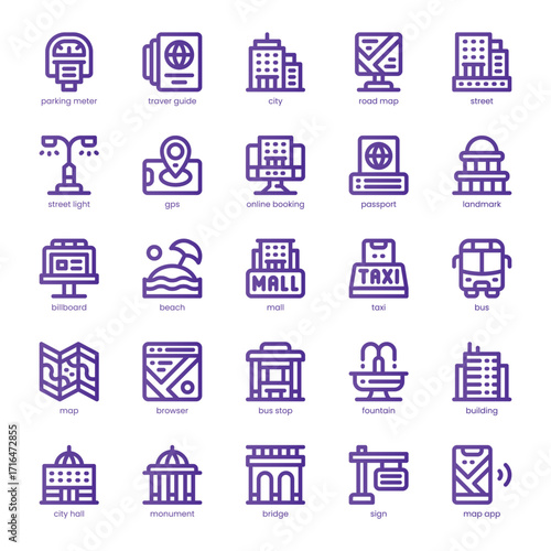 City Guide Icon pack for your website, mobile, presentation, and logo design. City Guide Icon line basic color design. Vector graphics illustration and editable stroke.