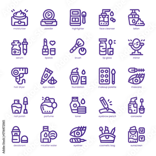 Cosmetic Icon pack for your website, mobile, presentation, and logo design. Cosmetic Icon line basic color design. Vector graphics illustration and editable stroke.