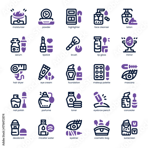 Cosmetic Icon pack for your website, mobile, presentation, and logo design. Cosmetic Icon dual tone design. Vector graphics illustration and editable stroke.