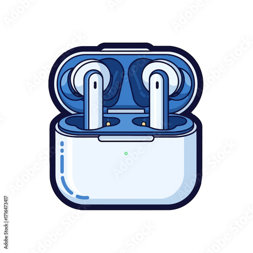 Pair blue wireless earbuds in their charging case, depicted as clean, modern with transparent, perfect for technology and gadgetrelated content