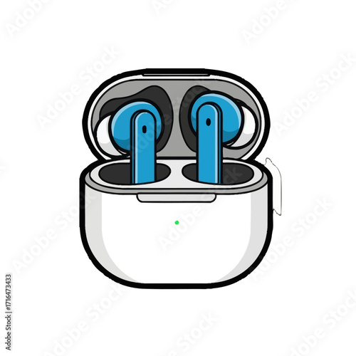 Vibrant blue wireless earbuds nestled within their open charging case, presented on clean transparent, symbolizing modern audio technology and convenience