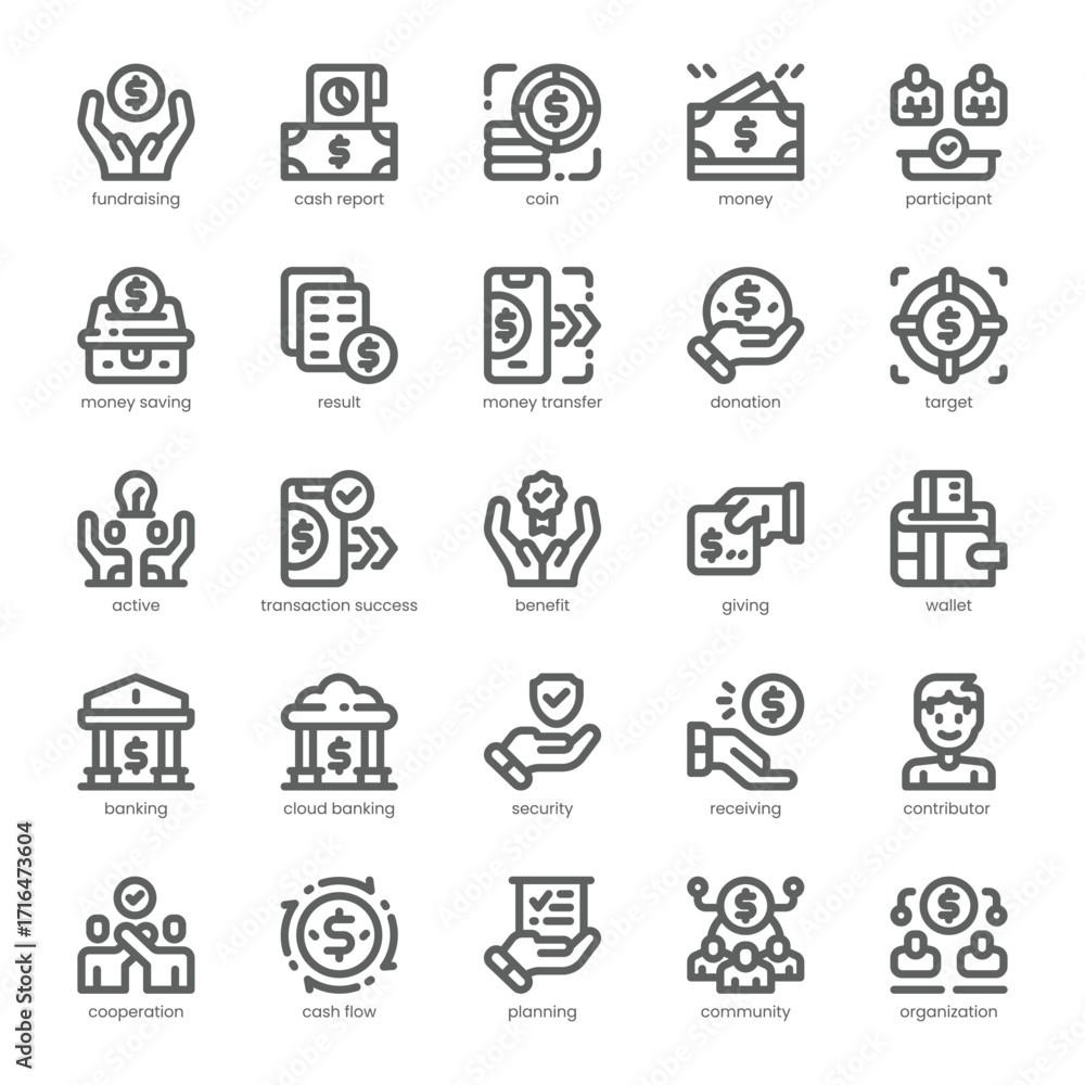 Fototapeta premium Fundraising Icon pack for your website, mobile, presentation, and logo design. Fundraising Icon outline design. Vector graphics illustration and editable stroke.