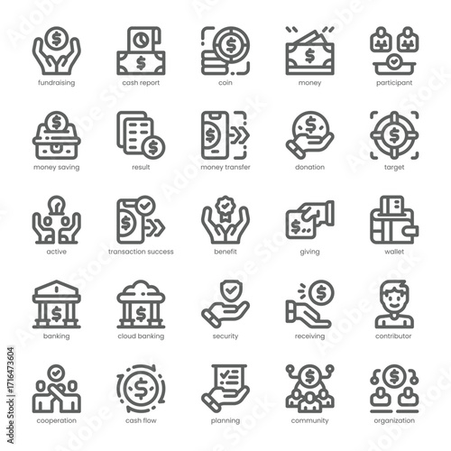 Fundraising Icon pack for your website, mobile, presentation, and logo design. Fundraising Icon outline design. Vector graphics illustration and editable stroke.