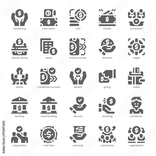 Fundraising Icon pack for your website, mobile, presentation, and logo design. Fundraising Icon solid design. Vector graphics illustration and editable stroke.